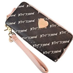 Betsey Johnson Black and Pink Wristlet Wallet
